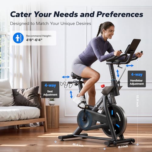 Image of Merach Magnetic Exercise Bike for Home Gym, Low Noise Stationary Bike with Soft Seat Cushion, Indoor Workout Bike with 350 lbs Weight Capacity, Spinning Bike with Self-Developed App, Tablet Mount
