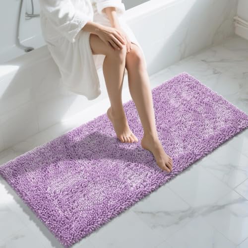 Image of Yimobra Long Bathroom Rugs Runner 55x24 Inch, Extra Thick Soft Absorbent Chenille Bath Mat, Non Slip Machine Washable, Quick Dry Bath Rugs for Bathroom Floor, Tub and Shower, Lilac