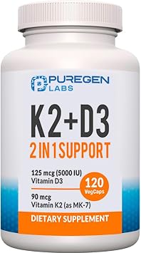 2 in 1 High Potency Formula 90mcg Vitamin K2 MK7 and 5000 IU Vitamin D3 Supplement I Non-GMO Formula, Easy to Swallow Vitamin D & K Complex, 120 Capsules I 4-Month Supply