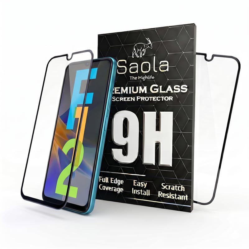 Image of Saola HD+ Oleophobic Tempered Glass Screen Protector For Samsung Galaxy F12 (Pack Of 2) with Free Installation Kit. Full screen Coverage - 6.5 inch