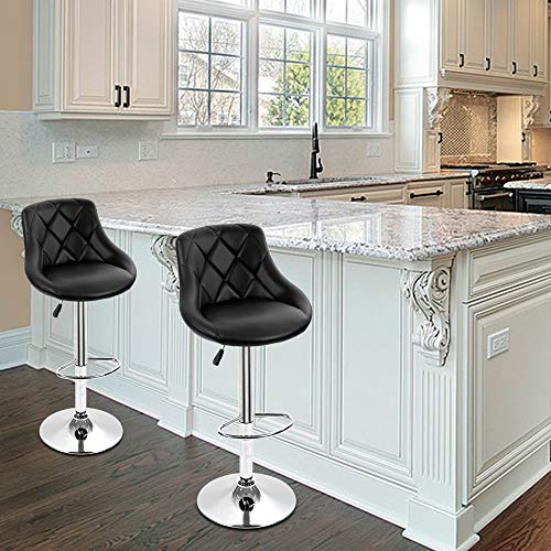 Dkeli Counter Height Bar Stools Set Of 2 Leather Adjustable Bar Chairs For Kitchen Living Room Pub Swivel Bar Stool Armrest(Black) #TOP1