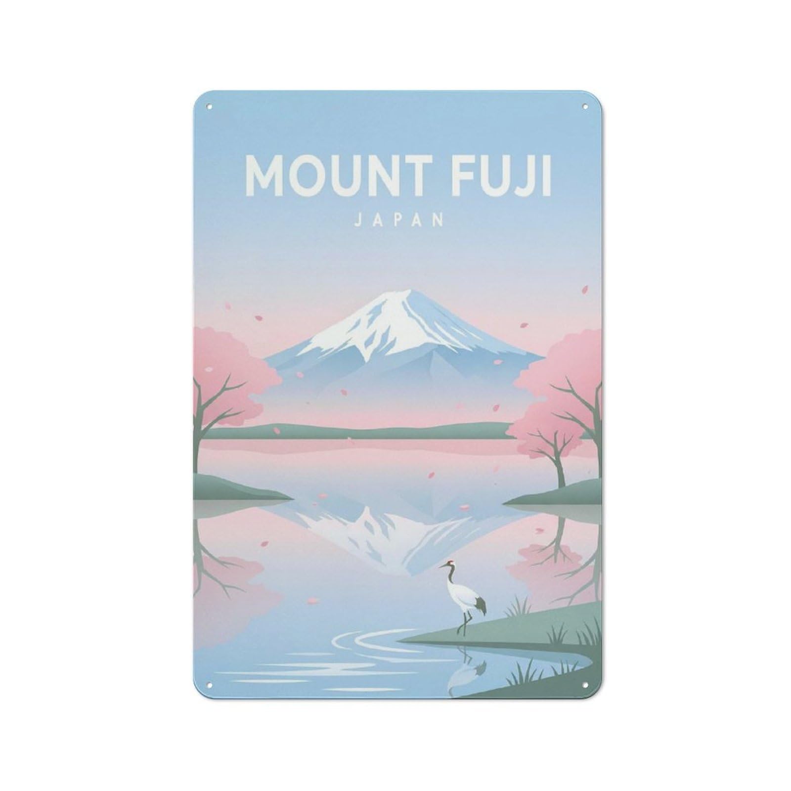 Junmoney Style-4 Vintage Tin Sign 30X20cm With Mount Fuji With Cherry Blossoms And Crane For Garage Or Workshop, For Vintage Wall Decor Fans, For Garage And Workshop Walls