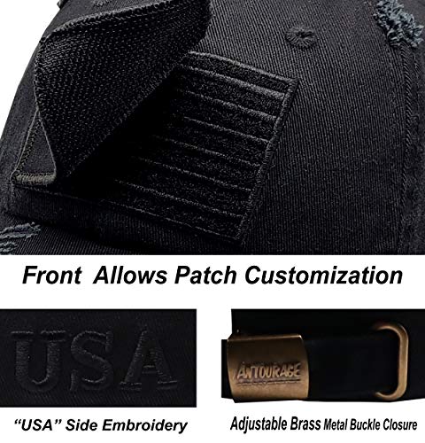 Image of Antourage American Flag Unisex Baseball Hat for Men and Women | USA Flag Mesh Snapback Flat Visor Cap + 2 Patriotic Patches