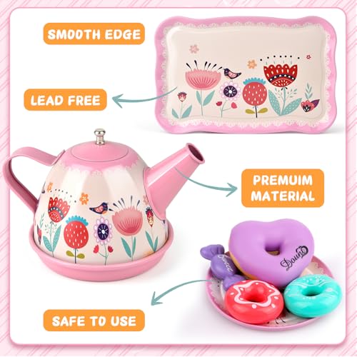 Tea Party Set for Little Girls, Flower Tea Sets Toys for Toddlers Girls Age 3 4 5 6 Year Old, Toddler Kids Kitchen Pretend Play Toys by Minnot - Image 4