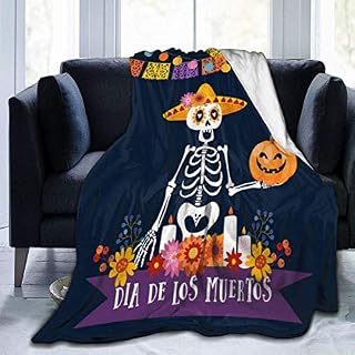 JOOCAR Flannel Throw Blanket Day of The Dead Mexican Skull Cozy and Soft Plush Warm Blankets for Bed Couch Living Room Sofa Chair