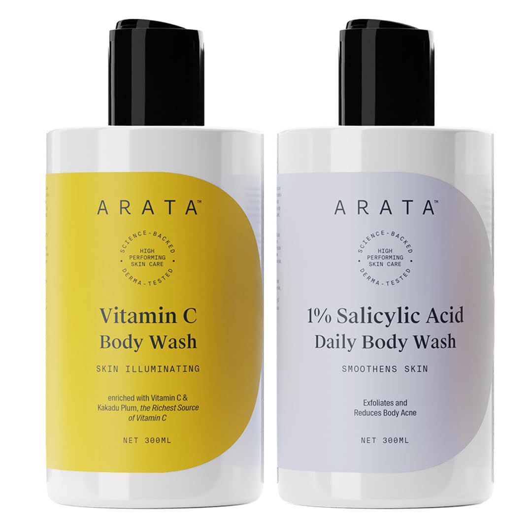 Arata Vitamin C & Salicylic Acid Body Wash Combo | Smooth, Glowing Skin | Prevents Bacne, Dark Spots & Pigmentation | Long-Lasting Fragrance | Paraben & Silicone-Free | Pack of 2, 600ml