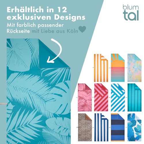 Blumtal Strandtuch XXL aus Mikrofaser - kompaktes und schnelltrocknendes Handtuch/Strandhandtuch 90x180 - Stranddecke sandfrei mit Band - Badetücher schnelltrocknend mit türkisem Palmen-Motiv