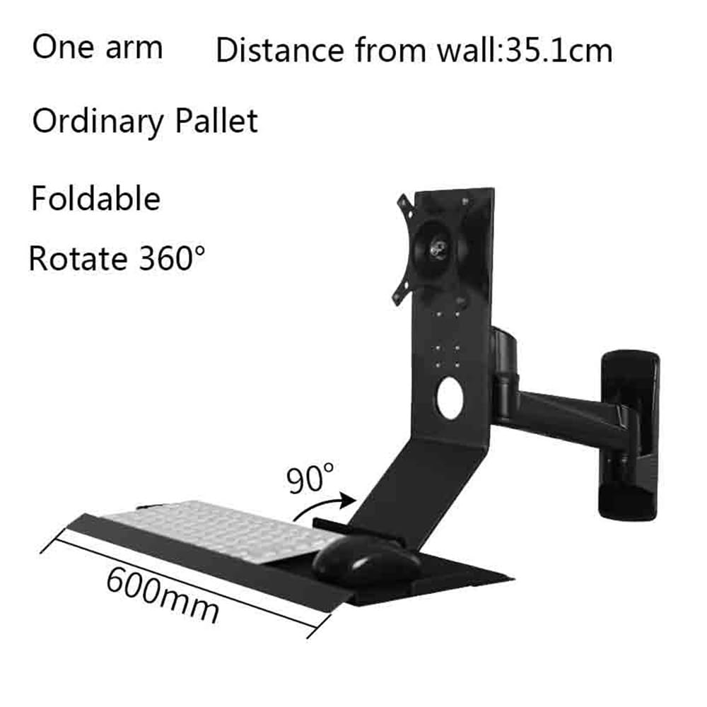 Supporto per monitor Supporto for schermo singolo pieghevole a 90° nero con vassoio for tastiera standard e braccio Supporto per monitor da scrivania