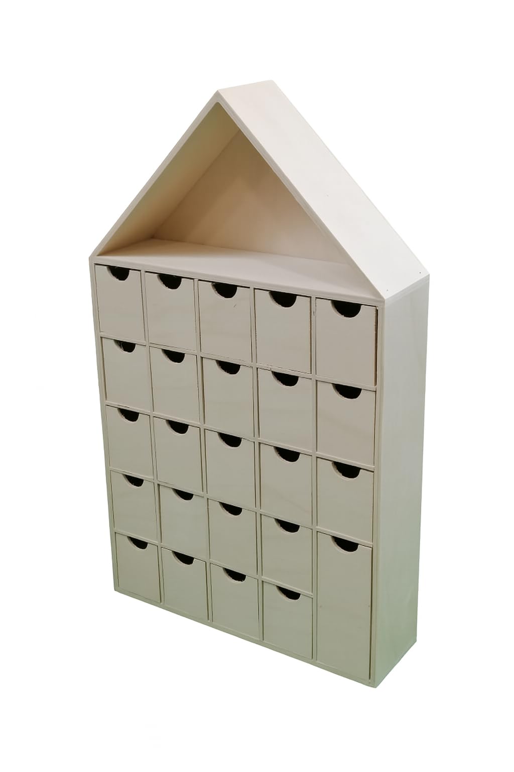 Adventskalender Aus natürlichem Pappelholz. zum Bemalen mit 24 Schubladen Maße (B x T x H): 28 x 8 x 48 cm.