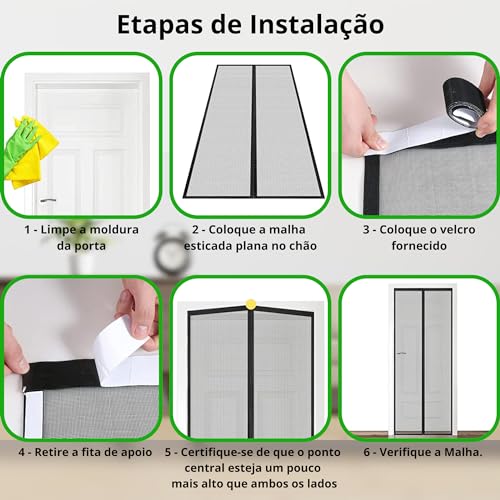 Tela Mosquiteira Magnética Porta 100x215cm Preto FortMesh