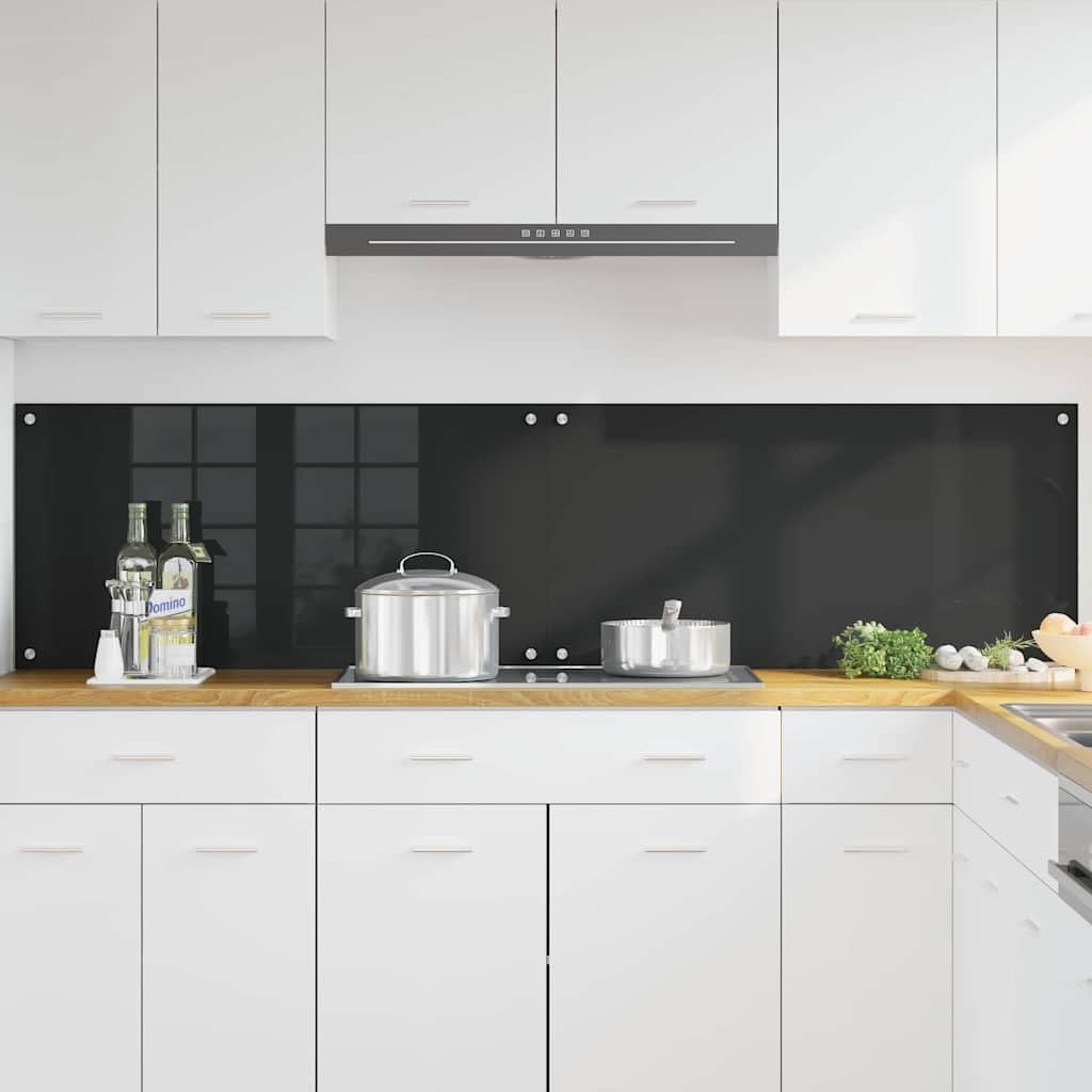 Solivagant Küchenrückwand 2 pcs Schwarz 100 x 50 cm Gehärtetes Glas, Küche Esszimmer,Küchenhelfer -utensilien, 22 kg-3415552
