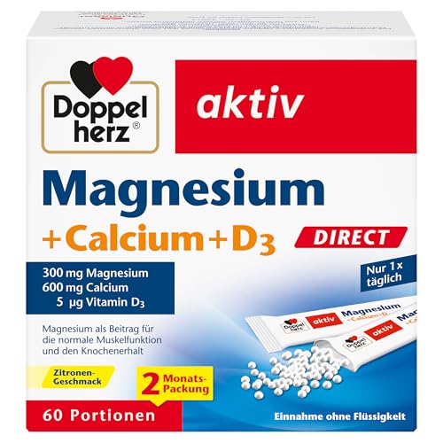 Doppelherz Magnesium + Calcium + D3 DIRECT - Magnesium als Beitrag für die normale Muskelfunktion und den Knochenerhalt - 60 Portionen Micro-Pellets mit Zitronen-Geschmack