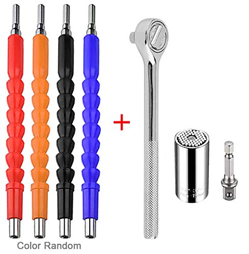 4PC Universal Socket Tool Set, 7mm- 19mm Magic Socket, Reversible Bushing Ratchet Wrench