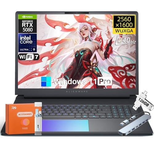 Image of Alienware 16 Area-51 2025 Gaming Laptop, Intel Ultra 9 275HX 24-Core (5.4GHz), RTX 5080 16GB GDDR7, 16 inch QHD+ 240Hz 500nits Display, 32 GB DDR5, 1 TB SSD, 4K Camera, WiFi 7, RGB Keyboard, Win 11 Pro