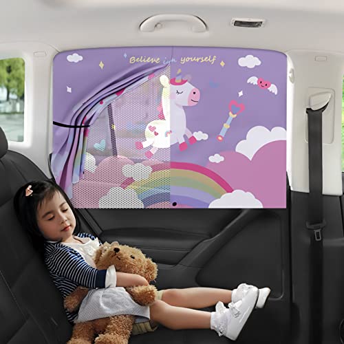 Torcarvh Car Sun Shade for Baby Car Side Window Sun Shade Cover Upgrade Double Opening Car Interior Curtain Sun Blocker Blind (Unicorn, 1 Pack)