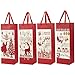 Juvale 12 Pack Christmas Wine Bottle Gift Bags Bulk with Handle for Holiday Presents, Xmas Reindeer & Santa Claus Design, 4 x 5 x 13.5 in