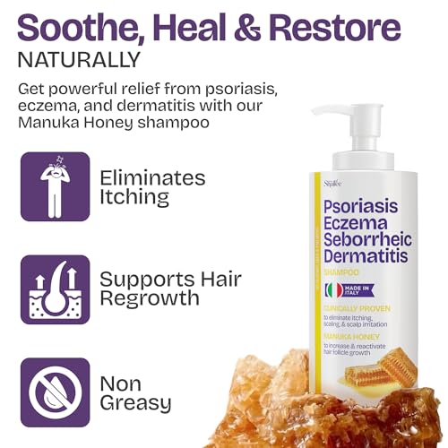 Image of Psoriasis Shampoo for Eczema, and Folliculitis Treatment - Seborrheic Dermatitis Antifungal Shampoo for Ringworm, Acne, Flaking, Dry & Itchy Scalp Treatment - Psoriasis Relief with Manuka Honey