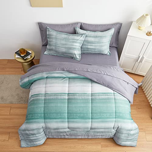 Joyreap 3Pcs Comforter Set Queen, Light Gray Stripes Reversible Design, Smooth Soft Microfiber Bedding Comforter For All Season (Full/Queen, 90X90 Inches) #TOP1
