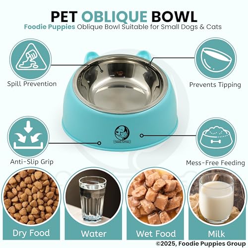 Image of Foodie Puppies Elevated Cat Bowl - (Oblique, Blue) | 15 Tilted Bowl Food & Water Drinking Feeder with Non-Skid Base | Durable, Anti-Vomiting, Stress-Free Bowl Suitable for Cats, Puppies & Small Dogs