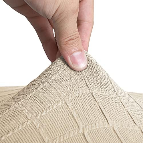 Amazon Basics Stretch Dining Chair Slipcover, Jacquard Diamond Lattice, Beige (Pack of 4)