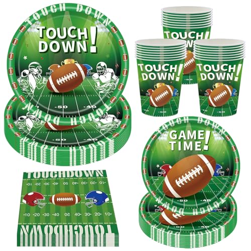 BlinBlin Vaisselle de Fête Football - Ensemble pour 24 invités : assiettes en papier, tasses et serviettes pour célébrer vos événements de football américain !