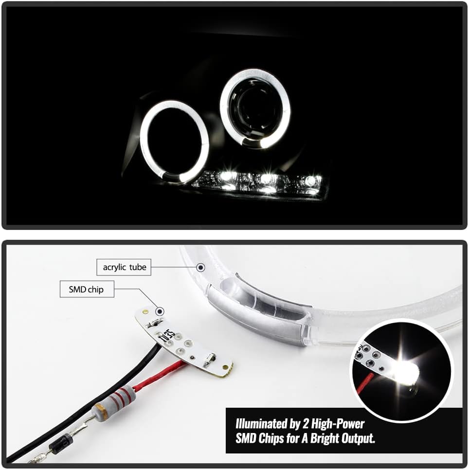 ACANII - For 1997-2000 Toyota Tacoma Pickup Truck LED Halo Ring Black Housing Projector Headlights Headlamps Left+Right