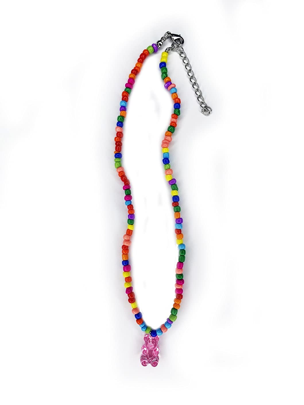 GenericColorful Beaded Necklace with Pink Gummy Bear Pendant