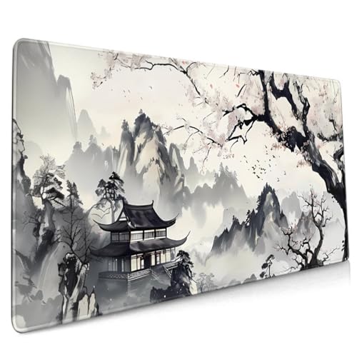 Image of Japanese Mouse Pad XXL 35.4 X 15.7 Inch Anime Style Art Design Extended Large Gaming Mousepad Keyboard Full Desk Mat Non-Slip Rubber Base Stitched Edges for Home Office