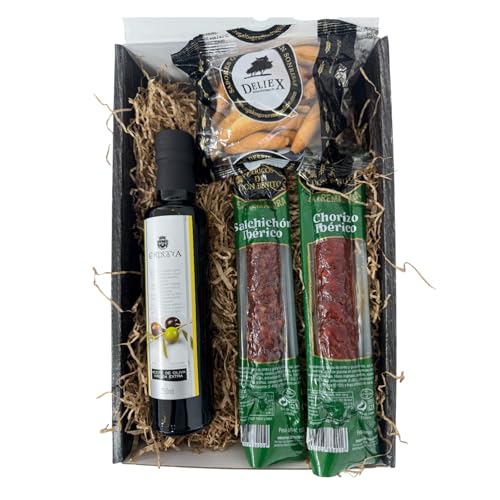 Cesto gourmet para oferecer com ibéricos, para escolher com vinho, óleo ou patê e creme de queijo, escolha a caixa de presente que mais gosta (Estojo de presente, óleo)