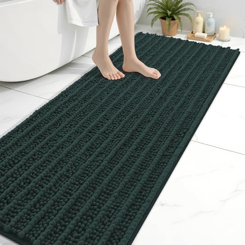 Image of Arotive Luxury Bathroom Ruuner Rugs 70x24, Extra Soft Thick Absorbent Shaggy Chenille Bath Rugs, Machine Wash Dry, Bath Mats for Bathroom Floor, Tub and Shower, Home Decor Accessories, Dark Green