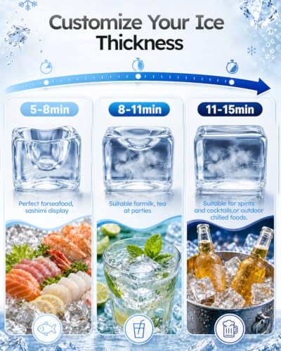 Image of Commercial Ice Machine 760LBS /24H,Storage 650LBS,Large Industrial Ice Maker,Ice Ready in 5-15min,with Self-Cleaning Mode,with Timing Function,30 Levels of Ice Thickness Adjustment,Stainless Steel