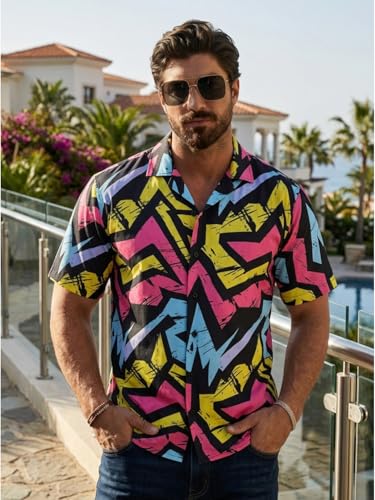 Image of BROWN CULTURE Men's Cotton Blend Abstract Print Shirt with Spread Collared Half Sleeves Standard Length and Button Down Closure Type | Shirt for Man