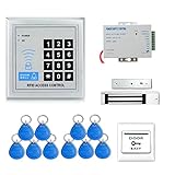 Full RFID Door Access Control System Kit Set (180kg 350LB Electric Magnetic Lock + Armature Faceplate + Access Control Power Supply + Push Release Button + Proximity Door Entry keypad + 10 Key Fobs)