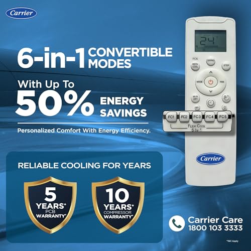 Image of Carrier 1.5 Ton 5 Star, New Star rated, Flexicool Inverter Split AC (Copper, Convertible 6-in-1 with Smart Energy Display, Insta Cool, Auto Clean and PM 2.5 Filter, ESTER EDGE Gxi-CAI18EE5R36F0, White)
