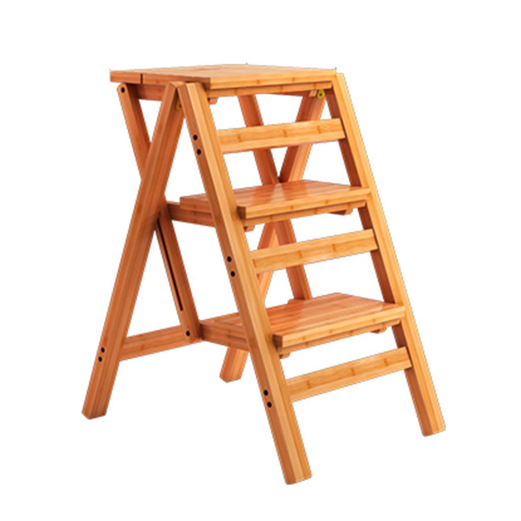 HAPPLiGNLY Home Step Stools,Step Stool Stairway Chair with 3 Steps Fashion Solid Wood Folding Chair Multifunction Stepladder Heavy Duty for Home Garden Library Kitchen Office Widened,D,D