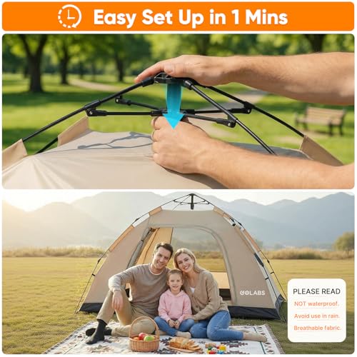 image for Golabs CT3 2 Person Instant Camping Tent, 1-Minute Setup by Pre-Attach