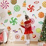 SHUCHING Adesivi Murali Natale Caramelle DIY, Adesivi da Parete Pan di Zenzero, Decorazione Murale per Bambini Camera Soggiorno Porta Finestra Vetrina