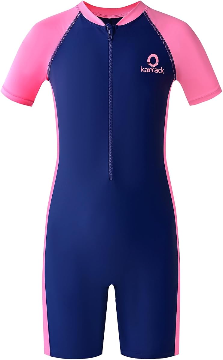Traje de baño de una pieza para niñas y niños, traje de baño corto para deportes acuáticos, protección solar UPF 50+