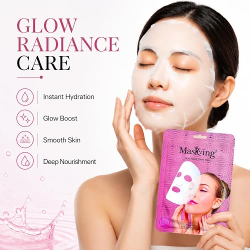Image of Masking Sheet Mask for Glowing Skin - Glow Facial Sheet Mask for Brightening & Lightening | Deep Hydration | Suitable for All Skin Types | Pack of 4 (20g Each)