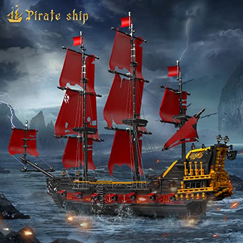 Mould King 13109 Queen Anna's Revenge Pirate Ship Model Building Blocks Kit, Moc Pirate Ship Building Sets, 3139 Pieces Large Red Pirate Ship Model Set For Kids And Teens #TOP5