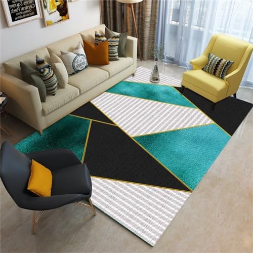 Tapis à motif géométrique moderne noir et vert 160x210cm grand format - 2