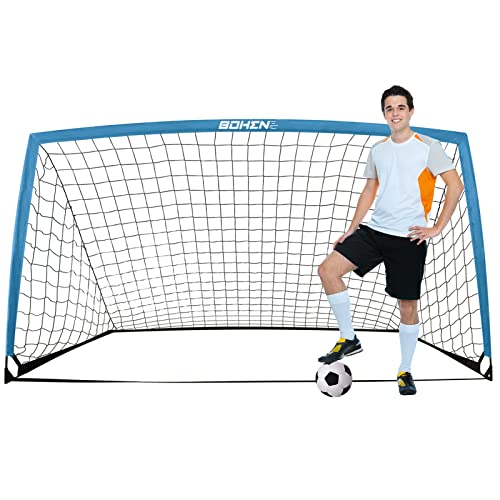 BOHEN 9x5FT Portable Soccer Goal for Kids Backyard with Carry Bag - Easy Folding Lightweight Fun for Outdoor Indoor Training Games for Teen Youth Adult (Blue, 9x5FT, 1 Pack)