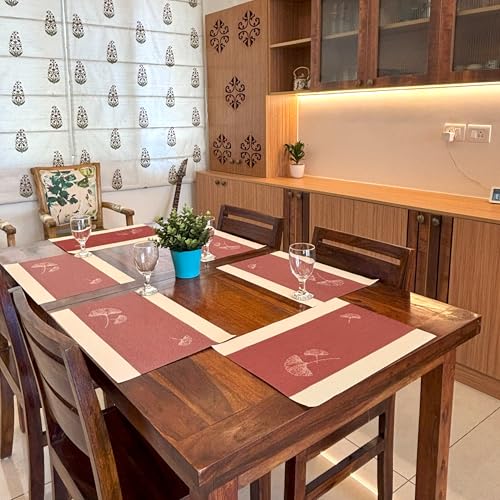 Image of Livmodern Premium Dining Table Mats Set of 6 | Wipeable & Washable PVC Placemats | Anti Skid and Heat Resistant Designer Mats 6 Pieces - Garnet Bloom