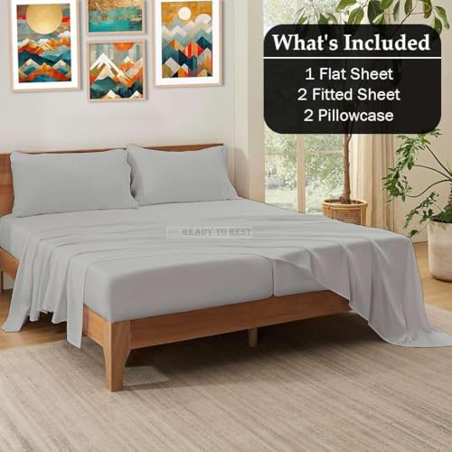 Split Queen Bed Sheet Set 5 Piece, Ultra Soft & Wrinkle Free, Fits Between 12