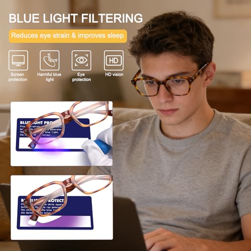Image of Dollger Blue Light Glasses Men Vintage Thick-Framed Rectangle Non-Prescription, For Computer,Gaming, Phone Use