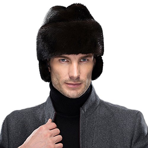 URSFUR Men's Mink Russian Cossack Hats Caps with Ear Flaps