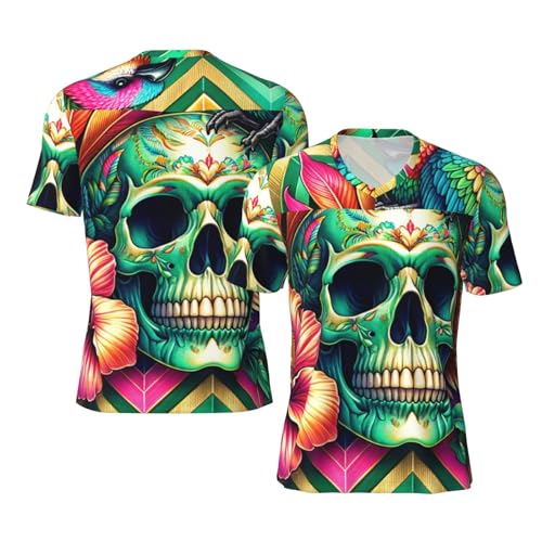 Stylish Athletic Sports Jersey Abstract-Skull-Hummingbirds-Flowers Men's Rugby Jersey 3X-Large