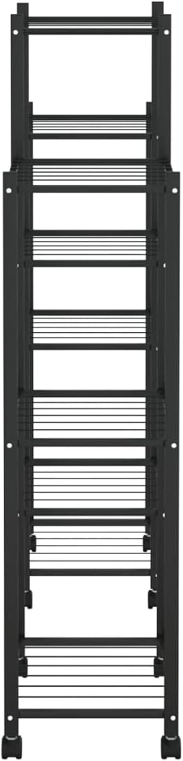 Flower Rack with Wheels, Plant Stand, Plant Stand, Flower Stand, Indoor Flowerpot, Planter Shelf, 83 x 25 x 103.5 cm, Black Iron