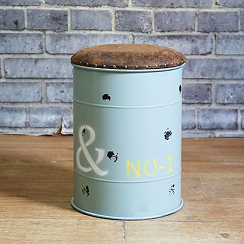 Shoe stool LUYIASI- American Retro Style Bar Stool Oil Bucket Stool Paint Bucket Bar Metal Bucket Storage Creative Bucket Stool(30x30x45cm) (Color : Blue-b)