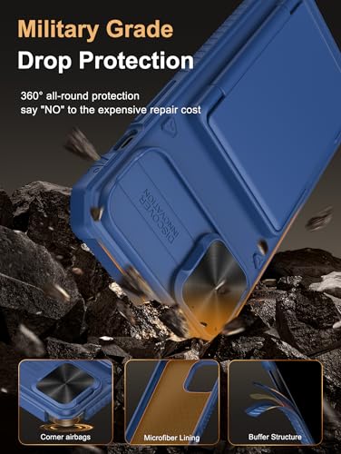 Image of Vihibii for iPhone 15 Plus, iPhone 14 Plus Back Cover Wallet with Card Holder (4 Cards) [RFID Blocking] & Slide Camera Cover, Military Grade Drop Protection, Rugged Back & Silicone Case, 6.7 inch, Blue